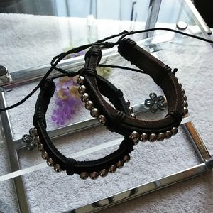 Set (2) Adjustable Leather Bracelets